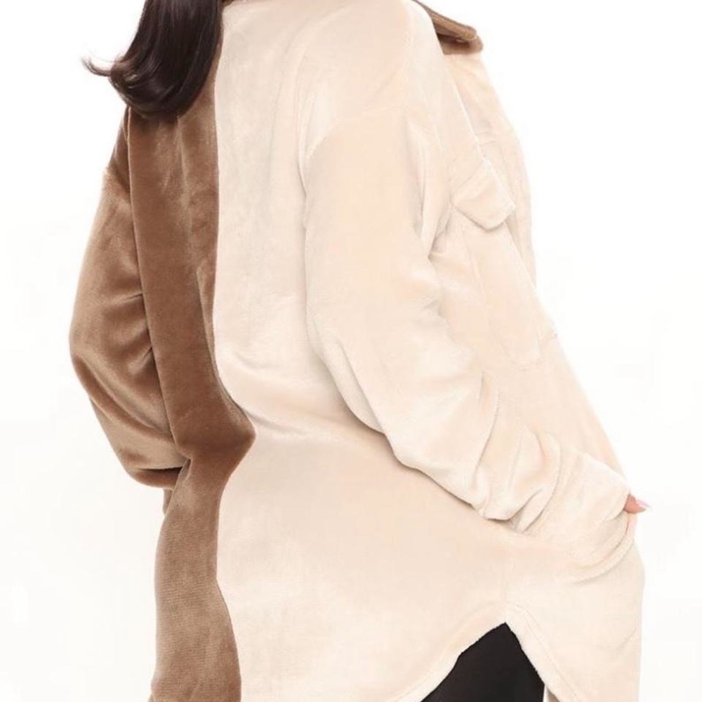 Fashion Nova Two-Tone Button Down Shirt - Cream and Brown - Picture 4 of 4